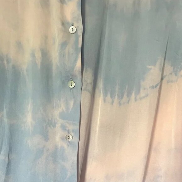 Massimo Dutti Silk Button-Down Shirt - Cream & Baby Blue Tie Dye - Picture 4 of 8
